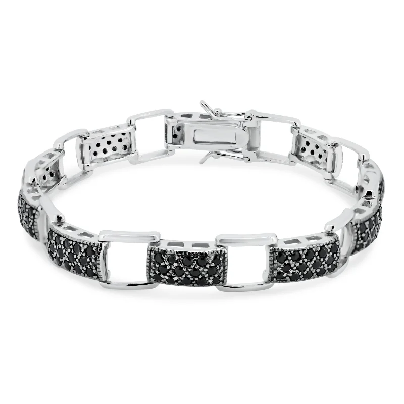 Rhodium Plated 925 Sterling Silver Black CZ Tennis Bracelet - STB00032BLK