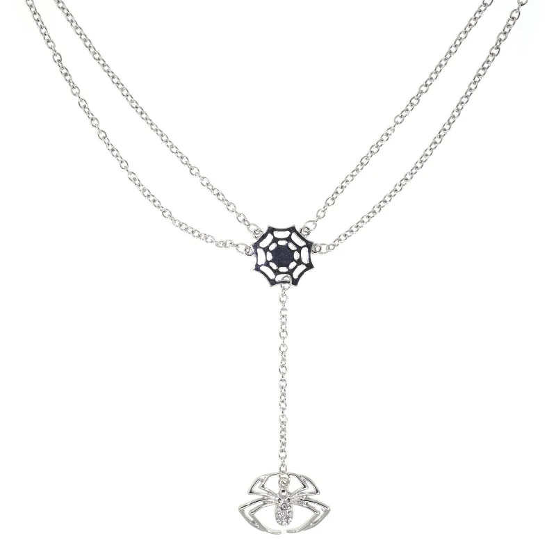 1928 Jewelry Spider Web With Crystal Spider Drop Necklace 16"