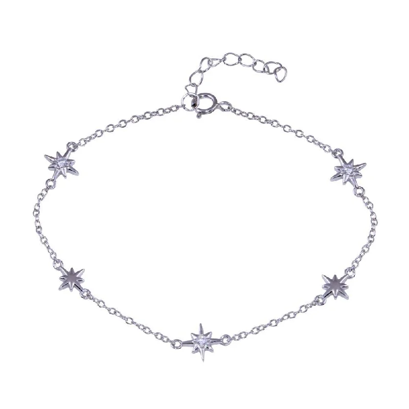 Rhodium Plated 925 Sterling Silver Northstar Clear CZ Adjustable Bracelet - STB00616