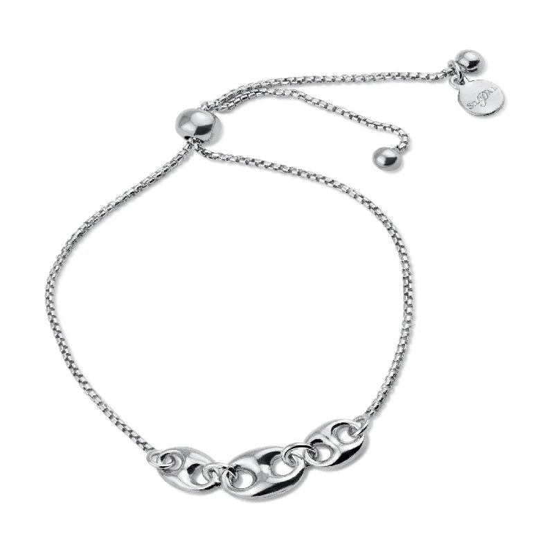 Rhodium Plated 925 Sterling Silver Puffed Mariner Lariat Bracelet - ITB00327-RH