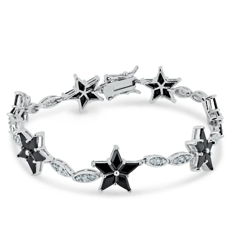 Clearance-Silver 925 Rhodium Plated Black Star and Clear Marquis CZ Bracelet - BGB00098