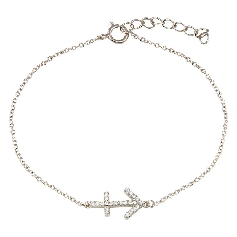 Rhodium Plated 925 Sterling Silver Sagittarius CZ Adjustable Link Bracelet - BGB00371