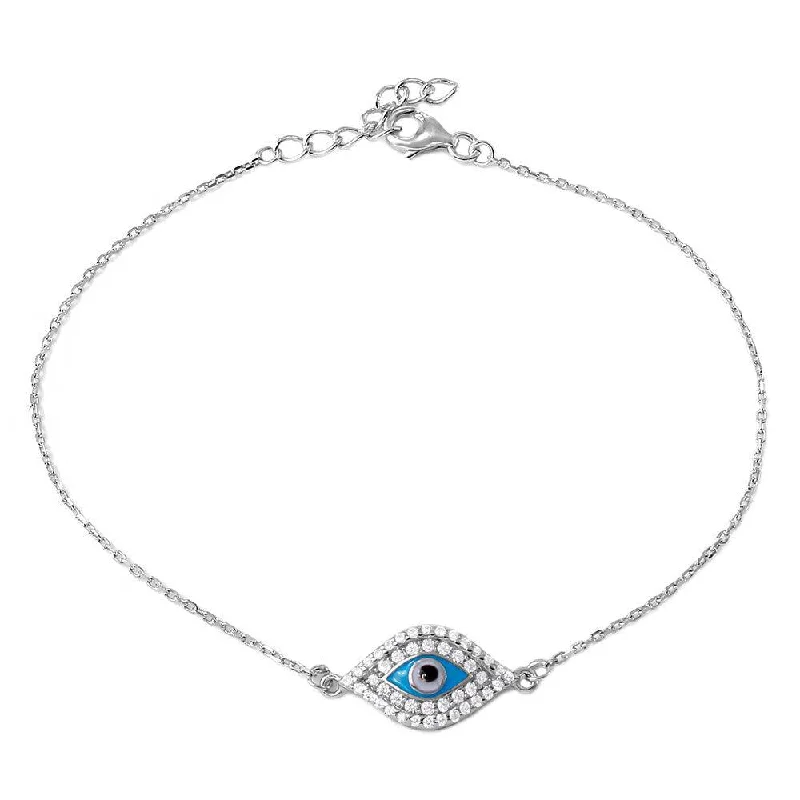 Silver 925 Rhodium Plated CZ Evil Eye Chain Bracelet - BGB00275