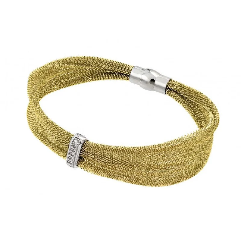 Clearance-Silver 925 Gold Plated Mesh Italian Bracelet - JPB00003