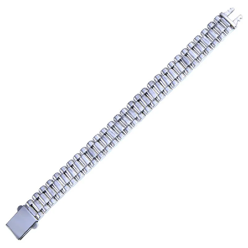 Rhodium Plated 925 Sterling Silver CZ Link Bracelet 15.6mm - GMB00102