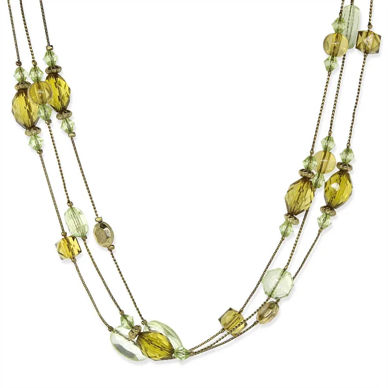 1928 Jewelry Brass Olivine Multi-Row Strandage Necklace 16" + 3" Extender