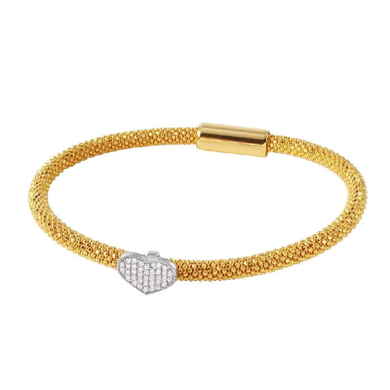 Clearance-Silver 925 Gold Plated Bracelet With Rhodium Plated Heart and CZ Accents - ITB00177GP-RH