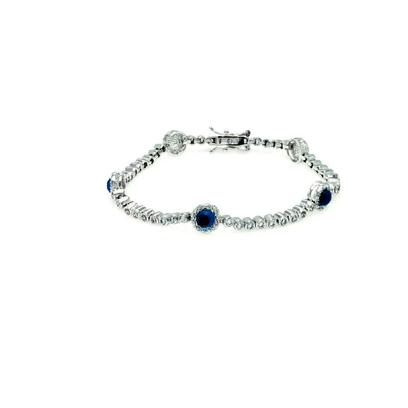 Silver 925 Rhodium Plated Multiple Evil Eye Bracelet - BGB00070